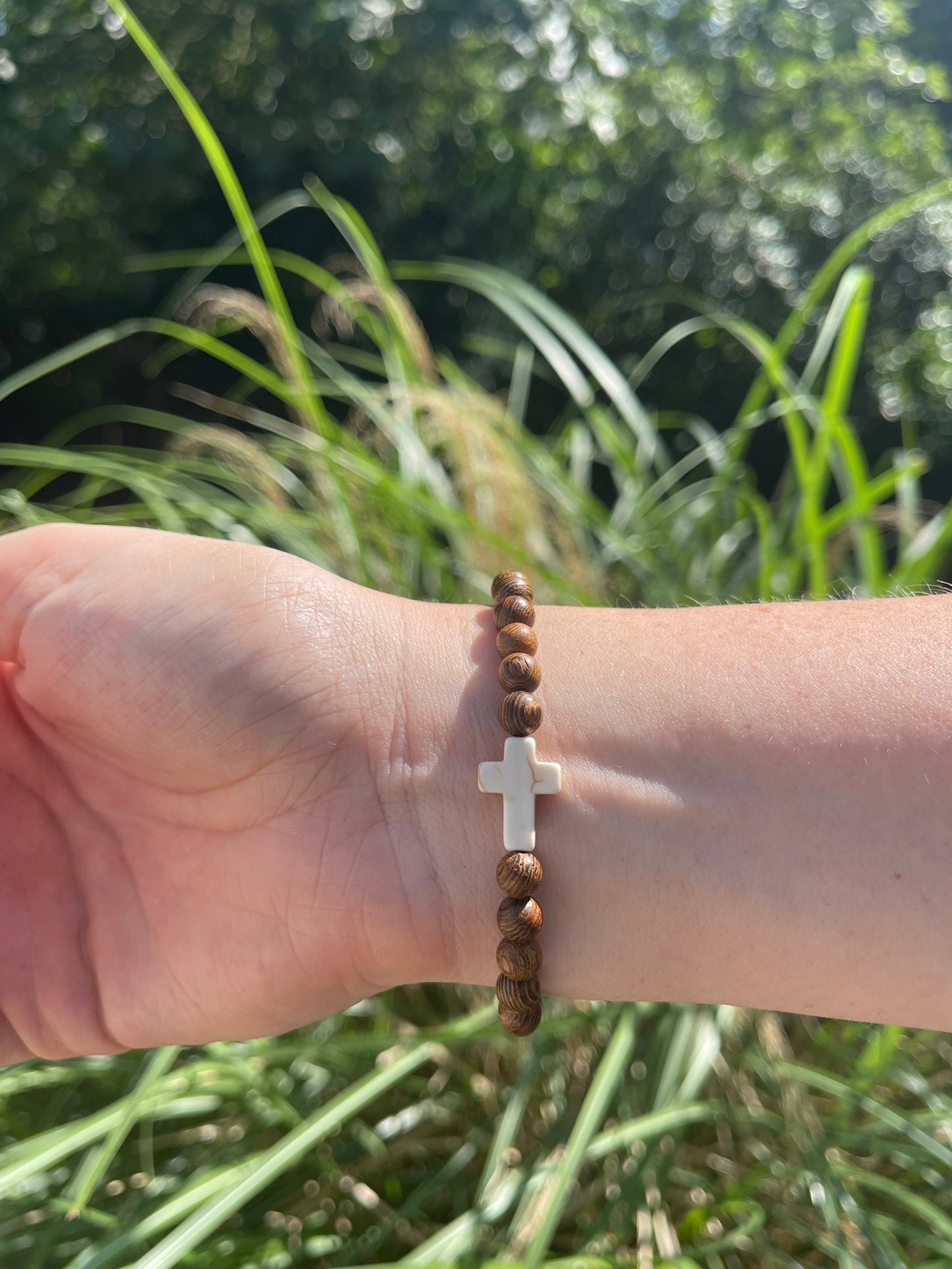 Wooden Cross Bead Bracelet