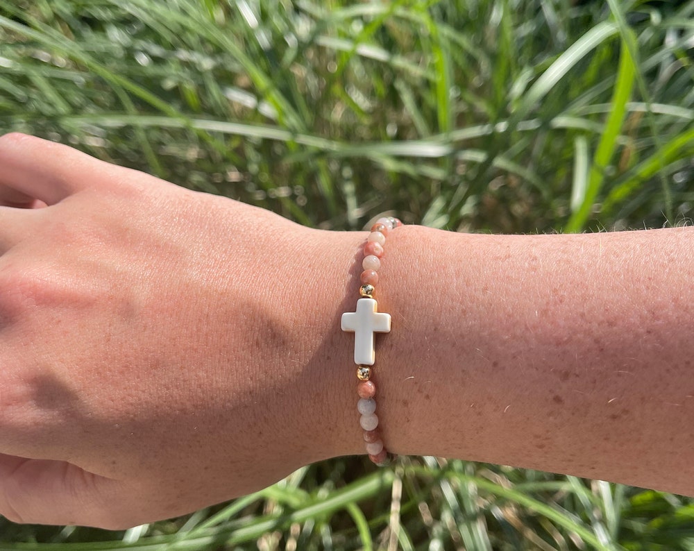 Gemstone Beaded Cross Bracelet